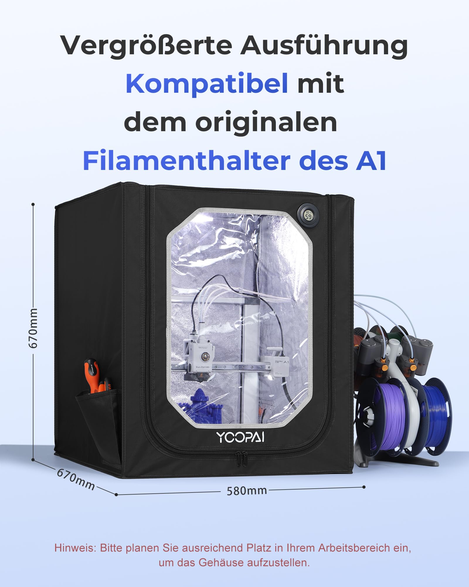 YOOPAI 3D Drucker Gehäuse für Bambu Lab A1/A1 Combo mit LED Licht