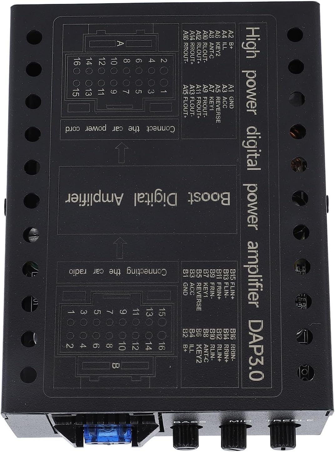 Car DSP Amplifier, 50W RMS x4 Class AB Digital Sound Processor, Bass Treble Adjustment for DIY Car Audio System Installation