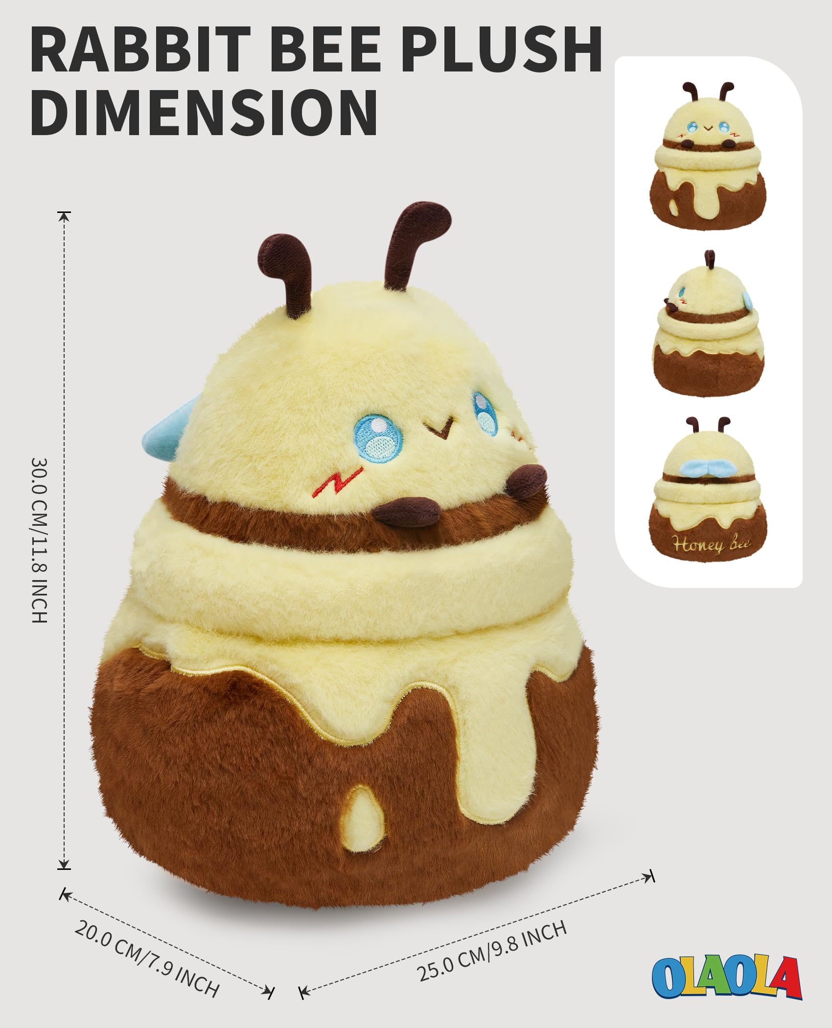 OLAOLA Cute Bee Plush Pillow Soft Honeybee Stuffed Animals 30cm Plushie Toy with 2 Little Bees for Kids Adults - Image 3