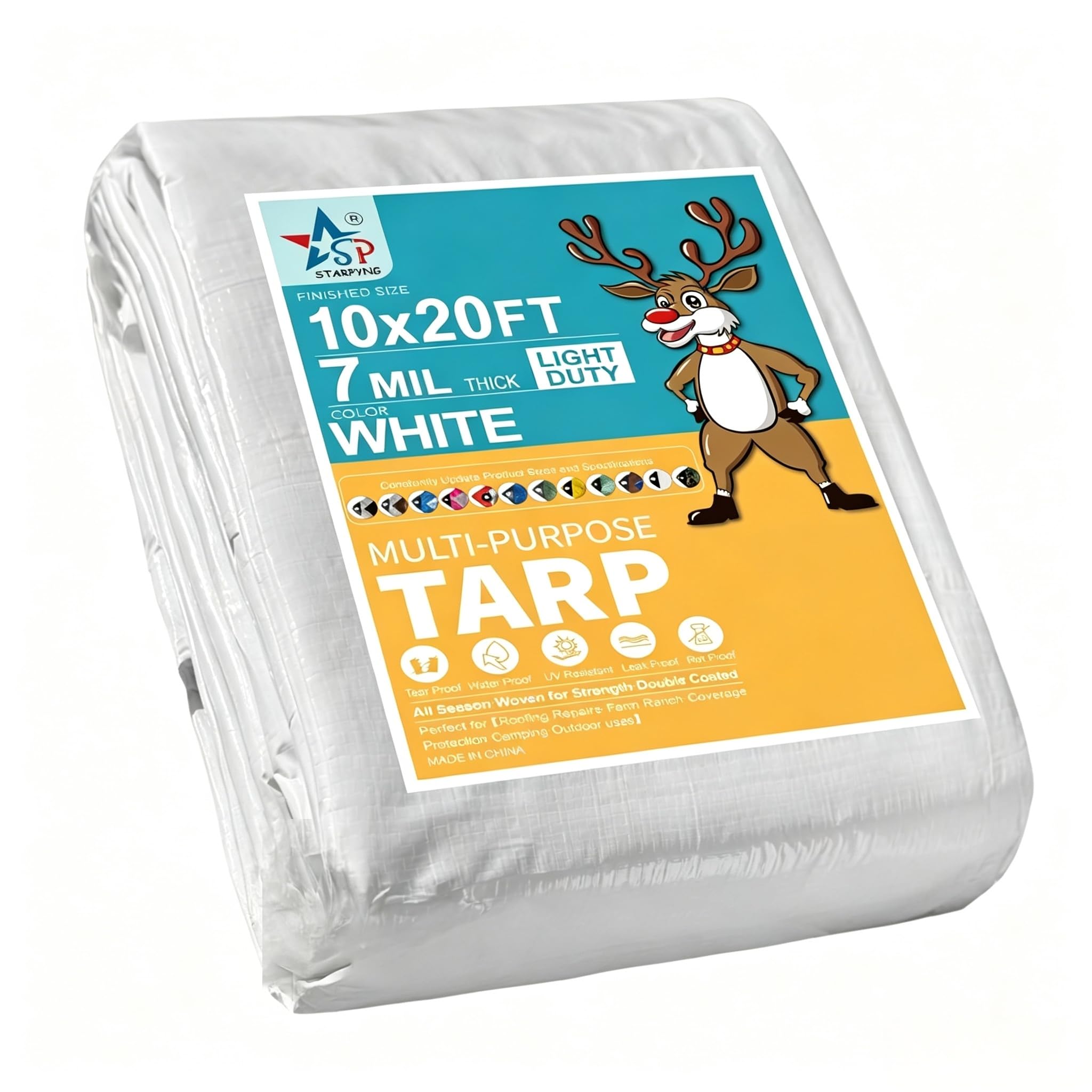 STARPYNG-7 Mil White 10x20 Feet Tarp-Multifunctional White Waterproof Tarpaulin-Waterproof, UV Resistant, Rip and Tear Resistant, Poly Tarpaulin with Reinforced Edges for Cover