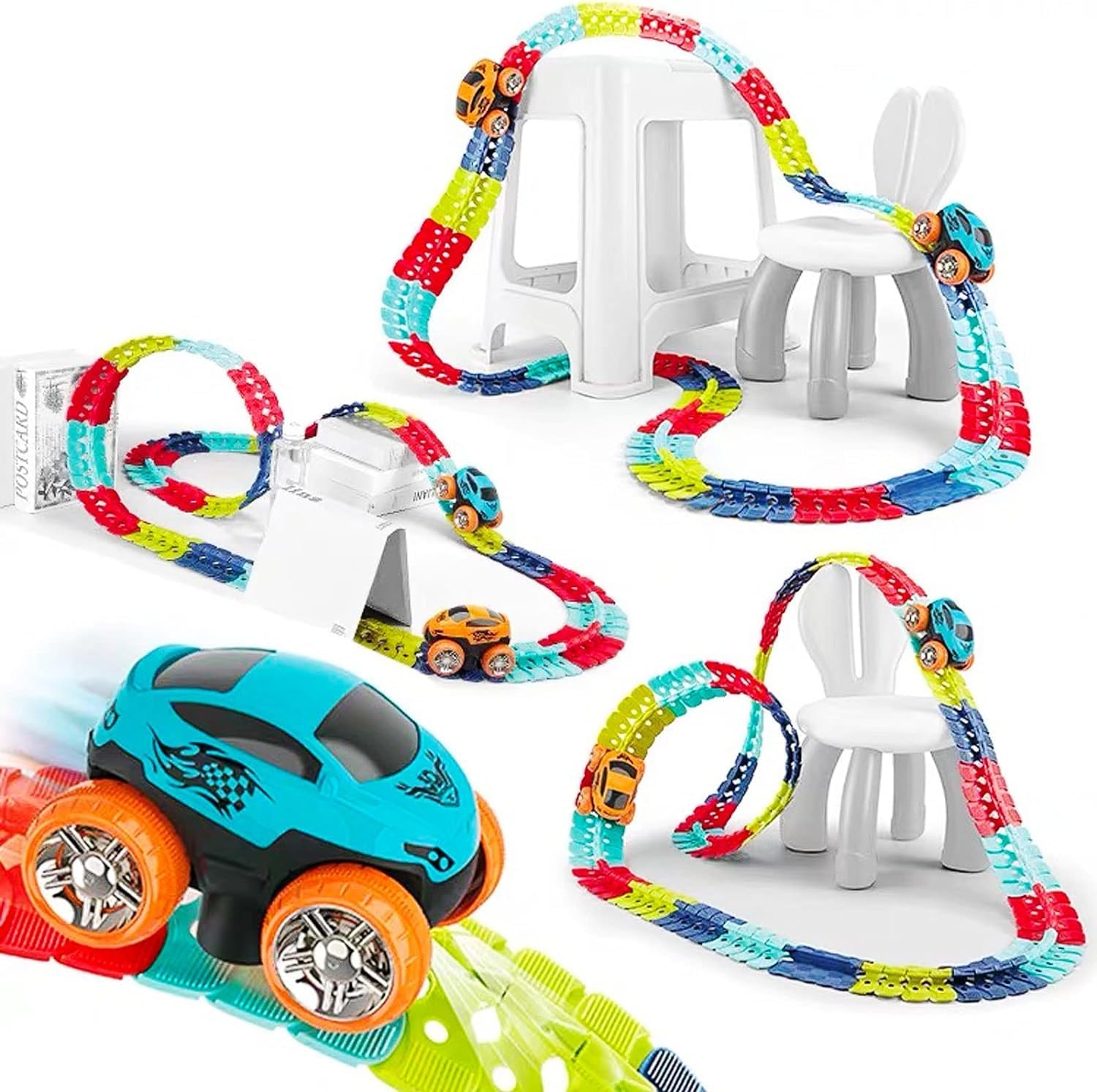 Pista Macchinine per Bambini, Giochi Bambini 2 Anni con 184 Pezzi Pista Macchinine e 2 Glow CarsMacchinine, Giocattolo per Bambino 2 3 4 5 6 Anni