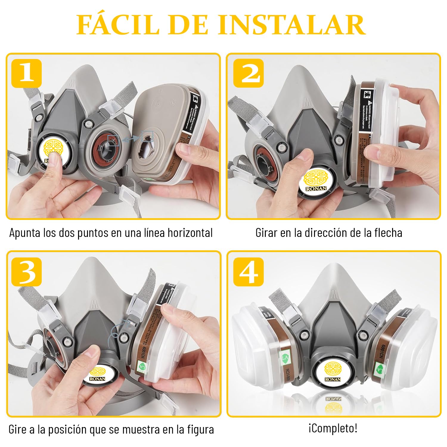 Genérico MASCARA RONAN - Mascara reutilizables -Mascara pintura - Mascara de gas - Mascaras - Mascara antipolvo -Mascara con filtro - Mascara de gas con filtro 6200