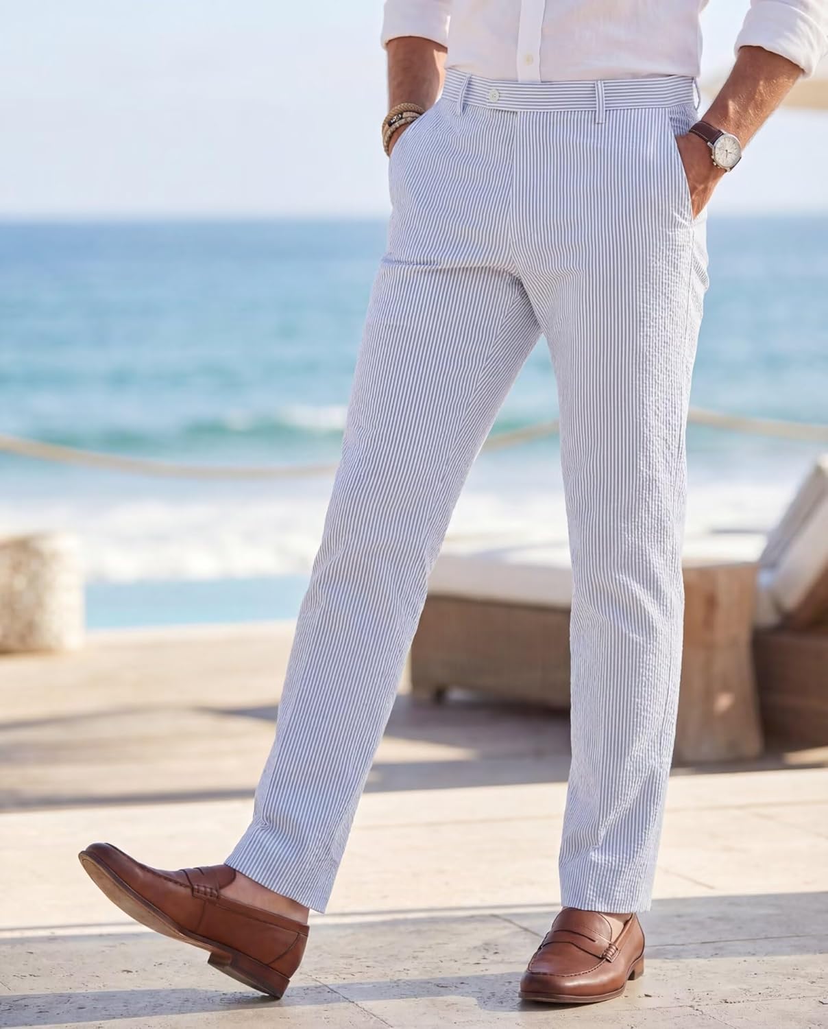 Seersucker Mens Pants Slim Fit Lightweight Summer Tuxedo Pants for Men Suit Separate Pant Trousers Beach Wedding Prom