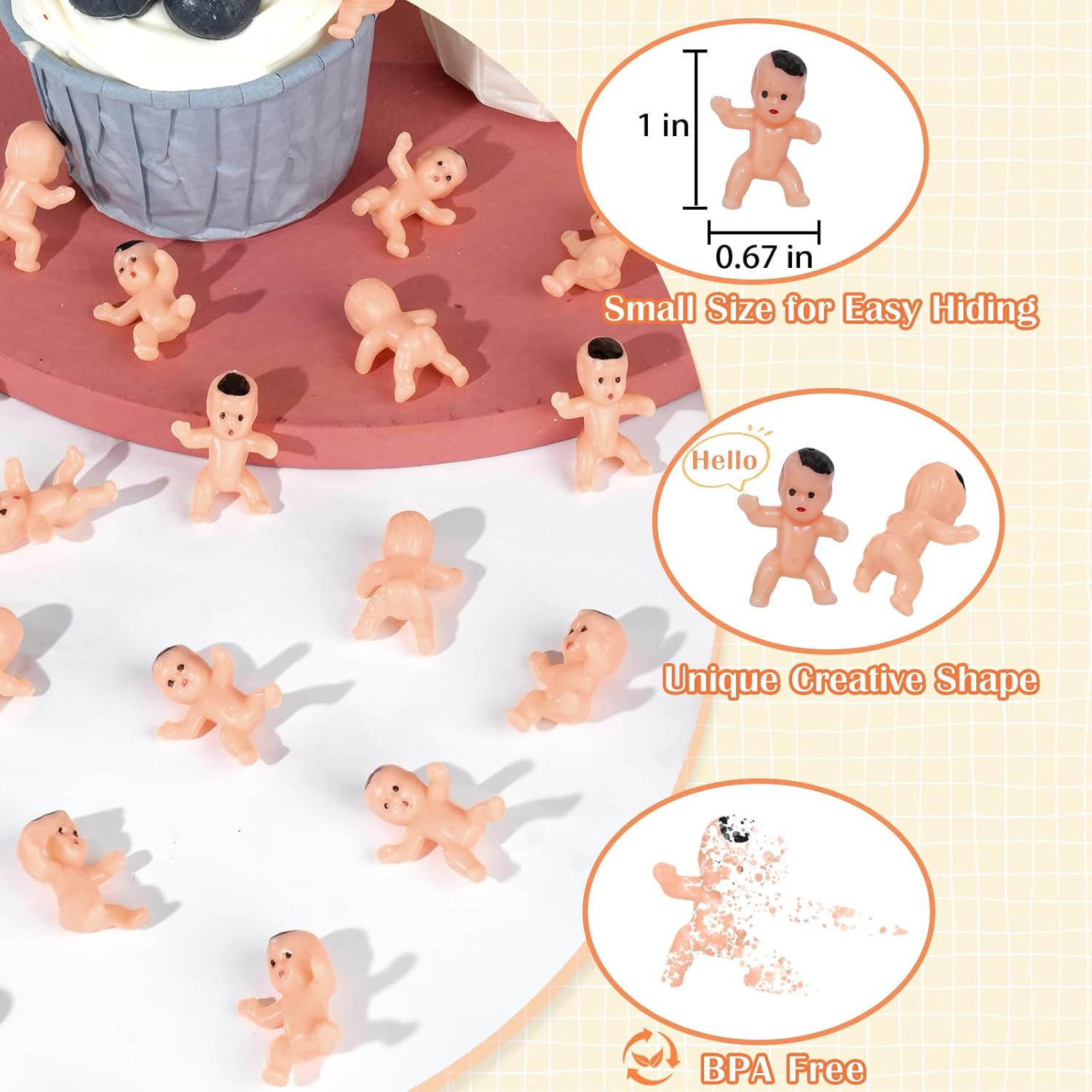 120 Pcs Mini Babies for Baby Shower Games, 1 Inch Tiny Plastic Babies Bulk for My Water Broke Ice Cube, Mardi Gras King Cake Baby Figurines, Hide Hunt Games, Party Decorations Favors(Latin)