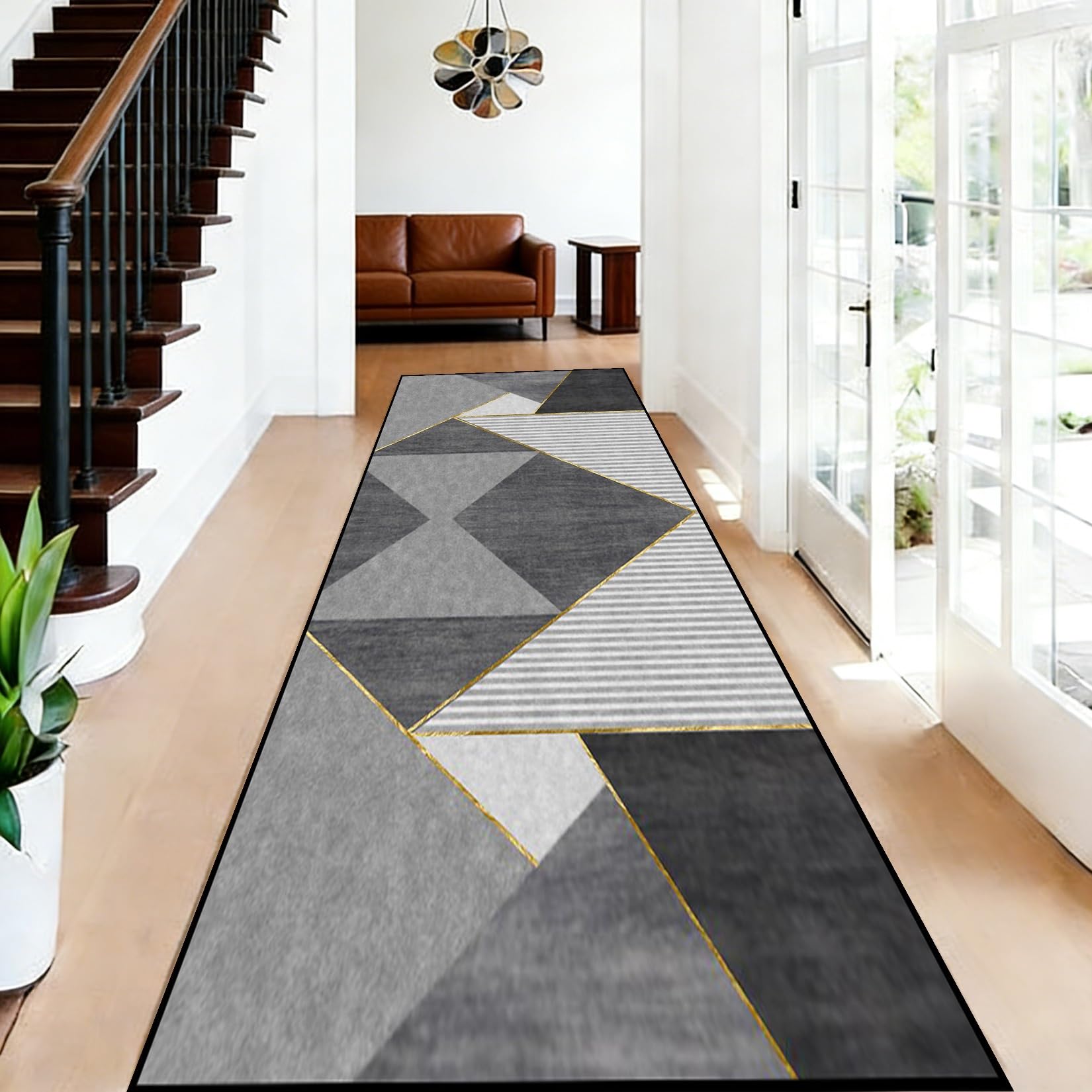 Tapis de couloir 110 x 430 cm lavable et antidérapant modèle A pour intérieur
