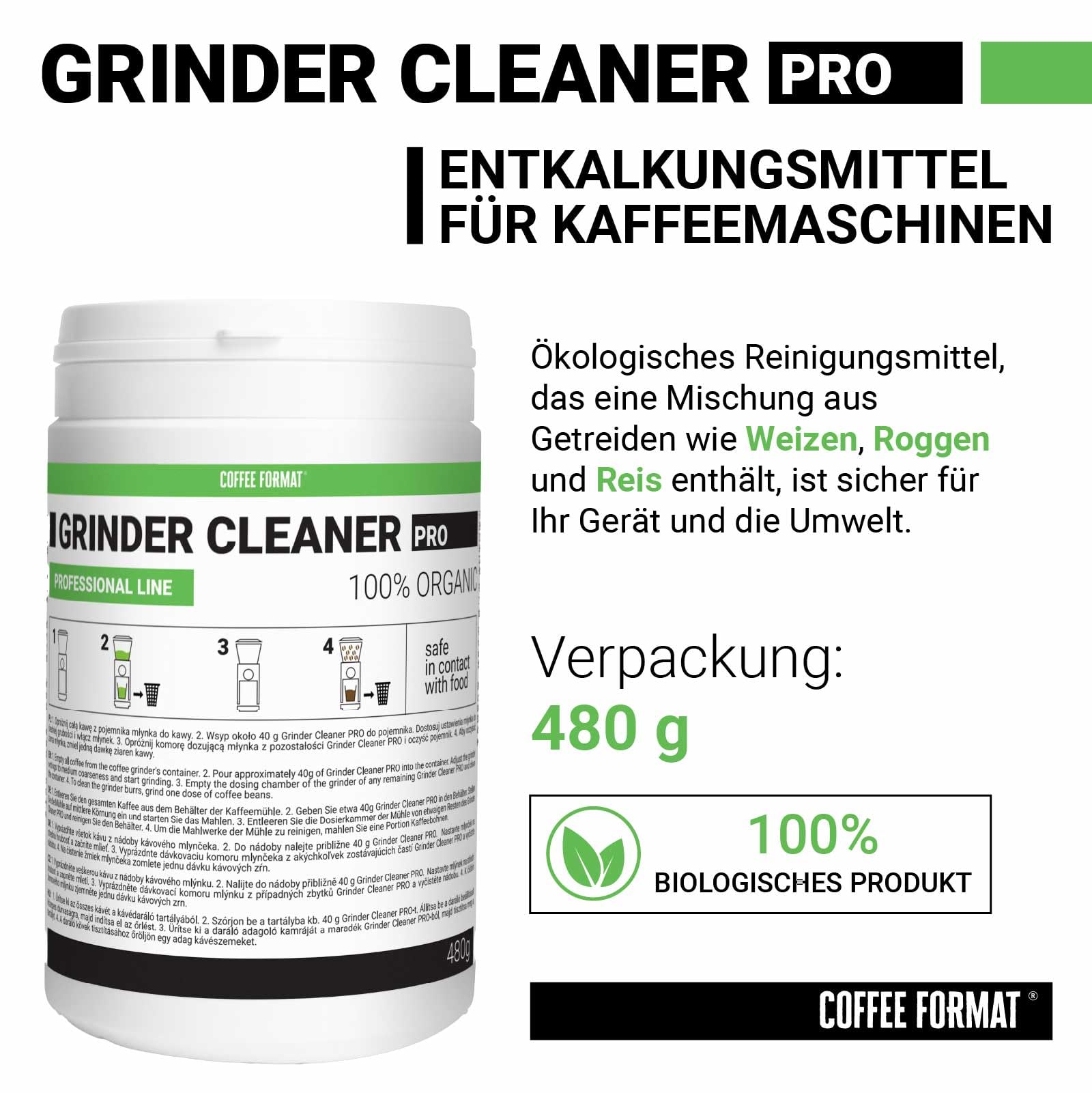 Grinder Cleaner PRO 480g, Kaffeemühlenreiniger für externe Mühlen, Mahlwerk Reiniger, Mühlenreiniger, Natural kompatibel mit DeLonghi, Bosch, Tchibo, Sage, Graef, Hario, Caso, Melitta