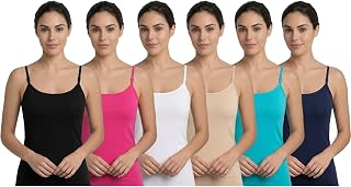 DARLENE Women's 100% Cotton Camisole | 130 GSM Soft Lightweight Innerwear | Adjustable Metal Buckle Straps | Pack of 6 Col... Price In India