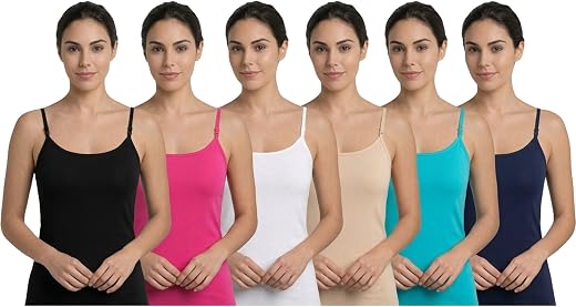DARLENE Women's 100% Cotton Camisole | 130 GSM Soft Lightweight Innerwear | Adjustable Metal Buckle Straps | Pack of 6 Col...