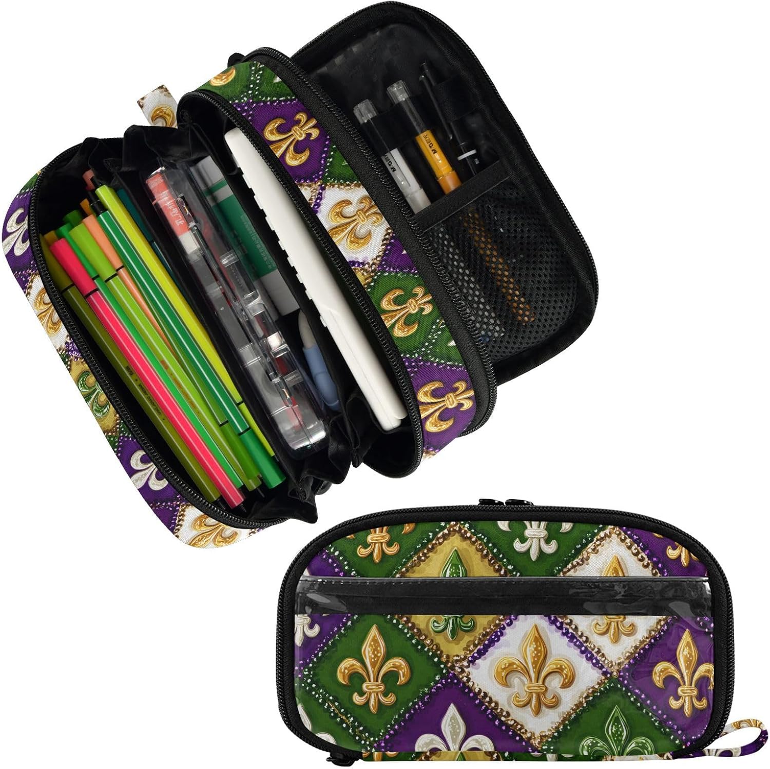 ALAZA Delicate Iris Large Capacity Pencil Case, Aesthetic Stationery Organizer Bag with Clear PVC Window, High Capacity Pen Pouch with Dividers for School Office Travel image 2