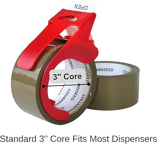 Miniatura 7 de Paquete de 12 cintas de embalaje marrón con dispensador, 2.4 mil, 1.88 pulgadas x 60 yardas, total de 720 yardas, 12 rollos de repuesto de cinta de