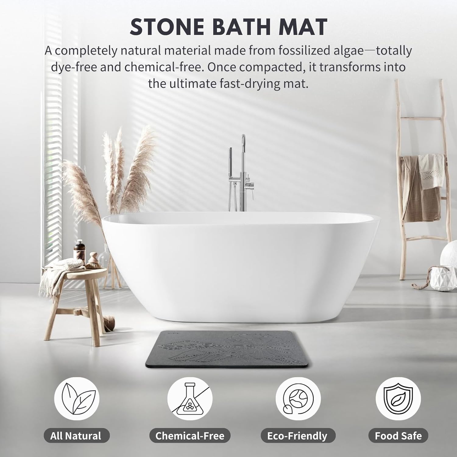 Extra Large Stone Bath Mat Large 2 Pack, 31.5'' x 19.7'' Diatomaceous Earth Non-Slip Stone Shower Mat, Super Absorbent Diatomite Stone Mats for Bathroom, Quick Drying, Easy to Clean - Image 5