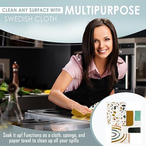 Miniatura 5 de Emmerson Eco Paños suecos para cocina  Paquete de 3 paños de cocina bohemios abstractos reutilizables de limpieza europeos de secado rápido para el