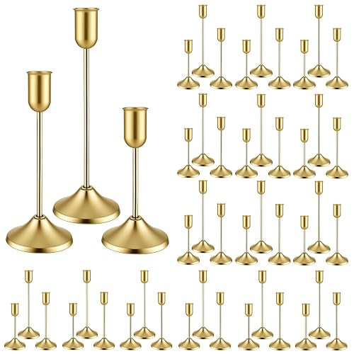 48 Pack Brass Gold Metal Taper Candle Holders Set,Vintage Metal