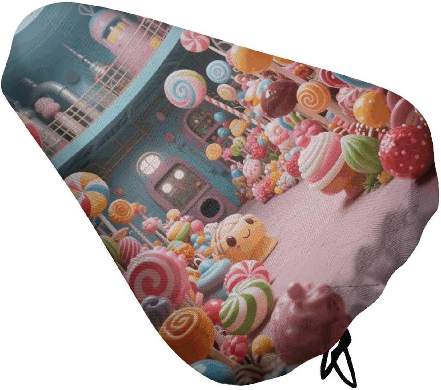 Waterproof Bike Seat Cover with Drawstring -Candy Factory Universal Exercise Bike Seat Cushion for Men & Women, Comfortable Non-Slip Bicycle Saddle Cover for Road/Mountain Bikes