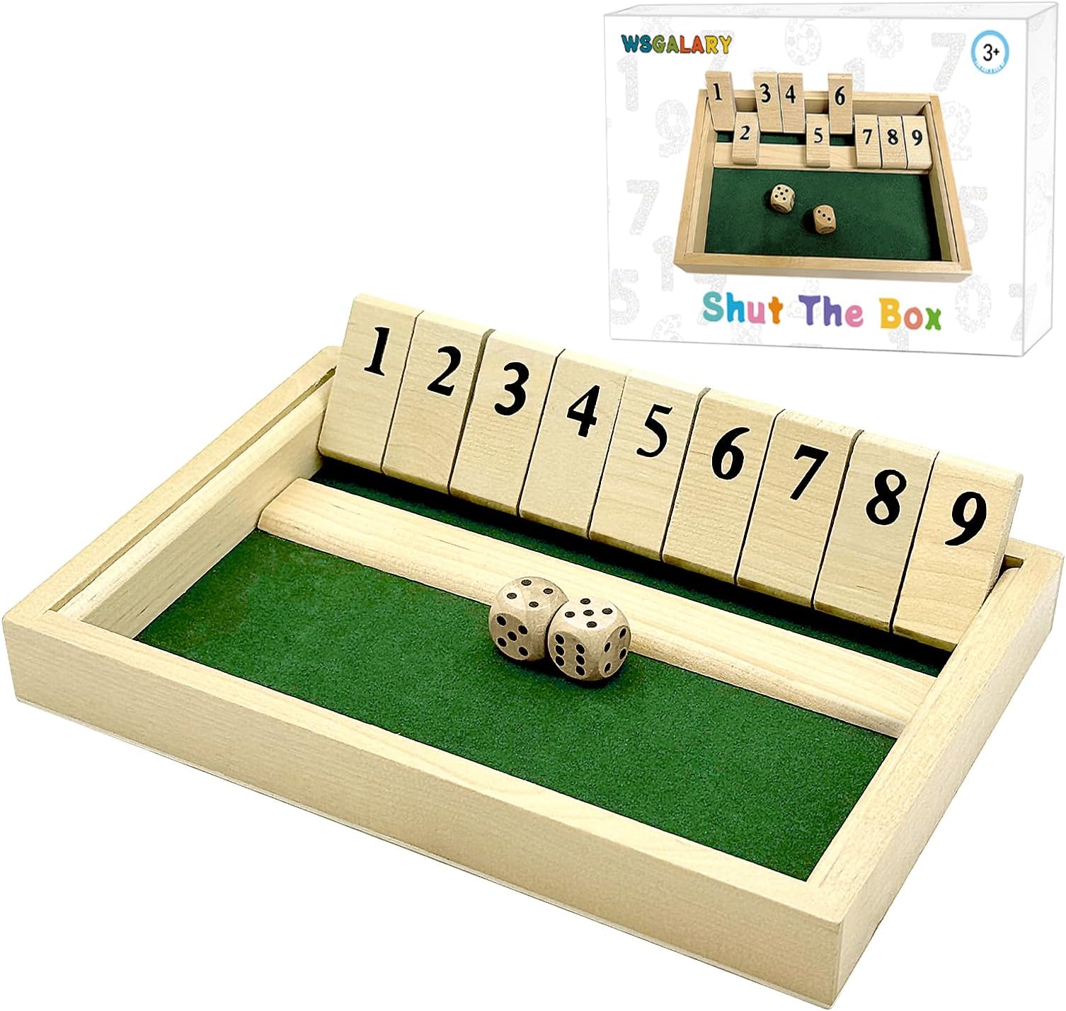 Shut The Box for 2 Players, Wooden Table Game Dice Games Educational Dice Game Great Family Board Games Holiday Travel Fun Game for Kids