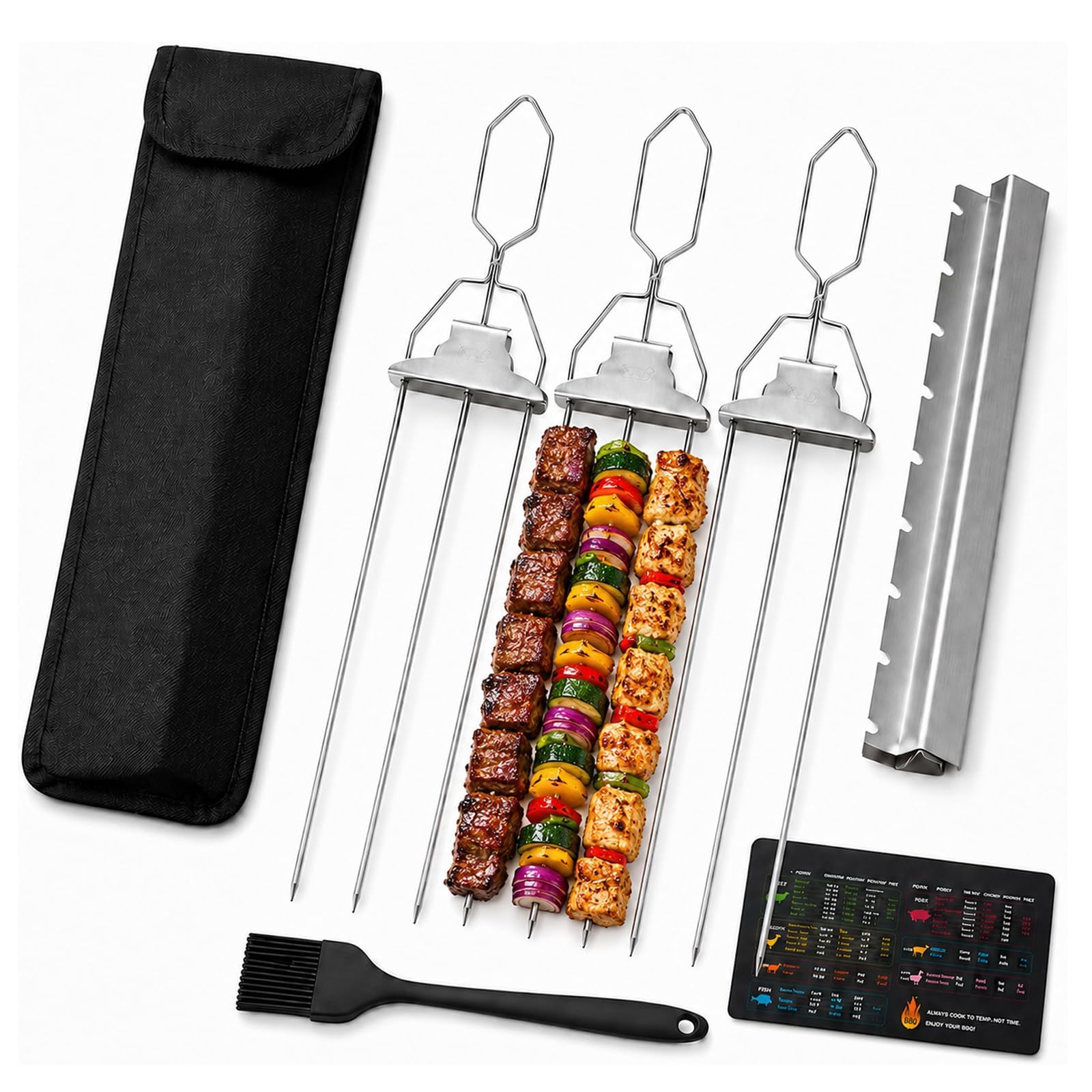 15 Inch 3-Prong Kabob Skewers Set, Stainless Steel BBQ Grill Skewers