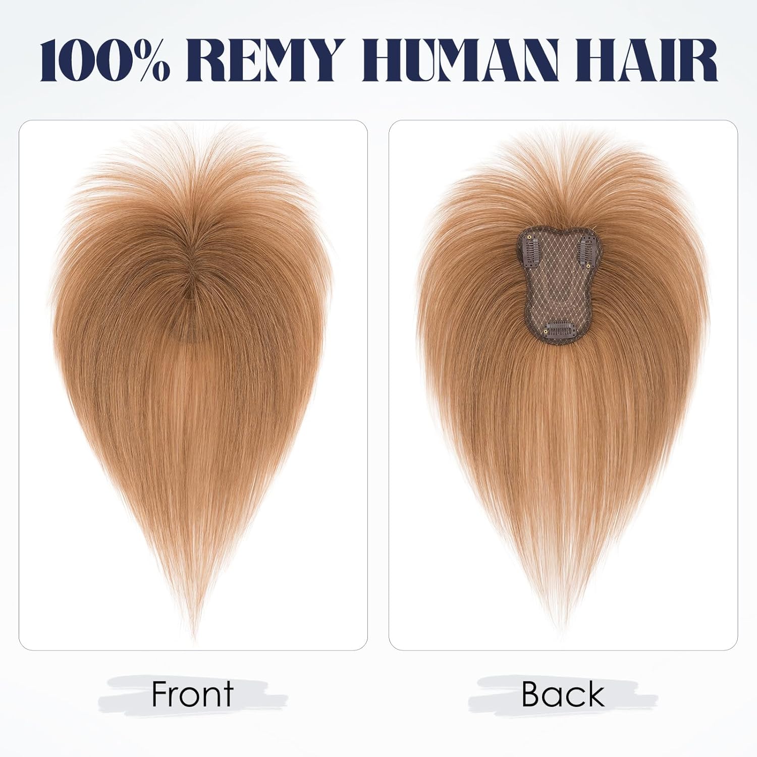 MY-LADY Human Hair Toppers for Women Real Human Hair with Air Bangs Hand-Tied Thin 8 * 11CM Lace Base Light Weight Clip in Remy Hairpieces 10 Inch Light Brown