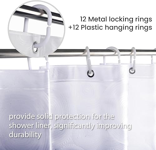 Miniatura 6 de LiBa Forro de cortina de ducha PEVA con 12 anillos de plástico, forro de ducha impermeable 8G para baño, forro de cortina de ducha de 72 x 72