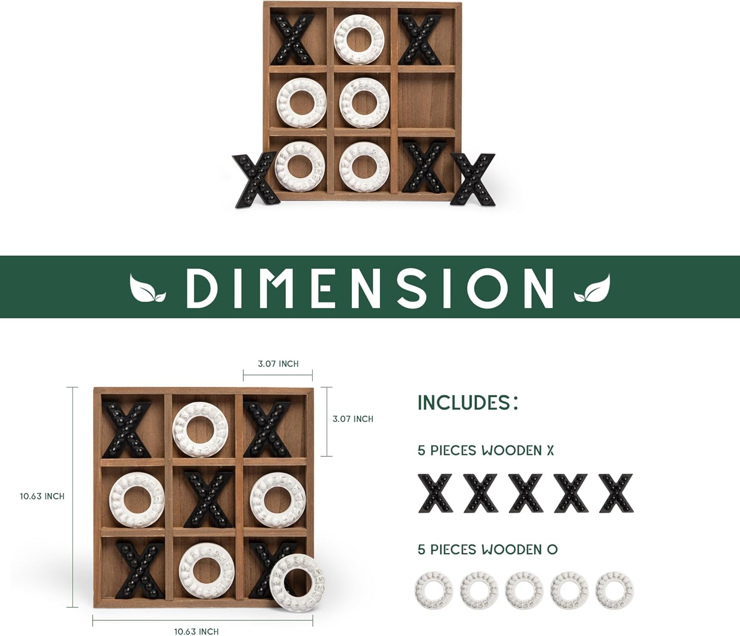 GENMOUS Wooden Tic Tac Toe Game Board for Seniors Family Indoor, 10.6 Inch White Rustic Giant Tic Tac Toe Coffee Table Decor, Tic Tac Toe Board Game Fun for Family Travel Outdoor Game Room Decor