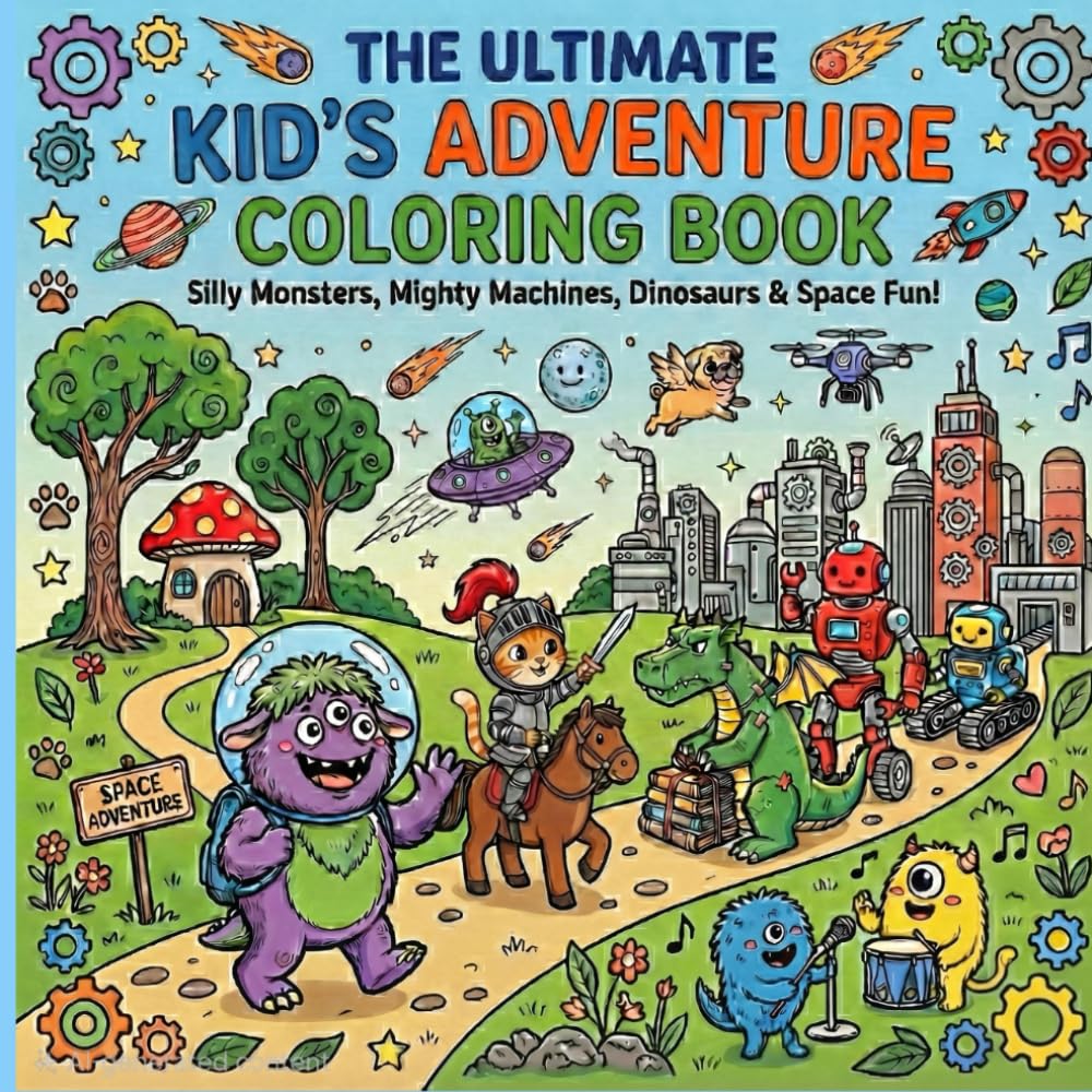The Ultimate Kid’s Adventure Coloring Book: Silly Monsters, Mighty Machines, Dinosaurs & Space Fun! | 35 Fun Coloring Pictures for All Ages