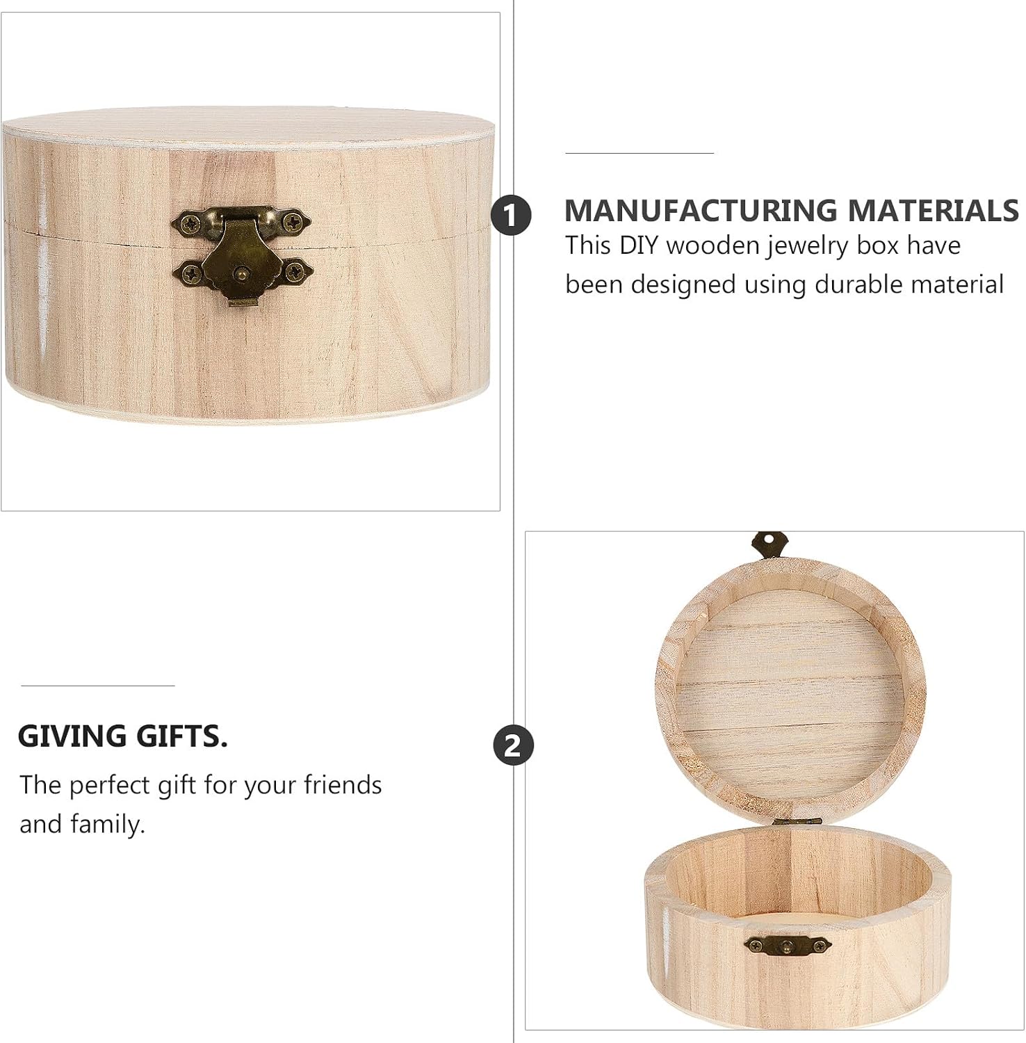 Wooden Jewelry Storage Box Large round DIY Handmade Earring Case Ring Holder for ’s Jewelry Organization and Display