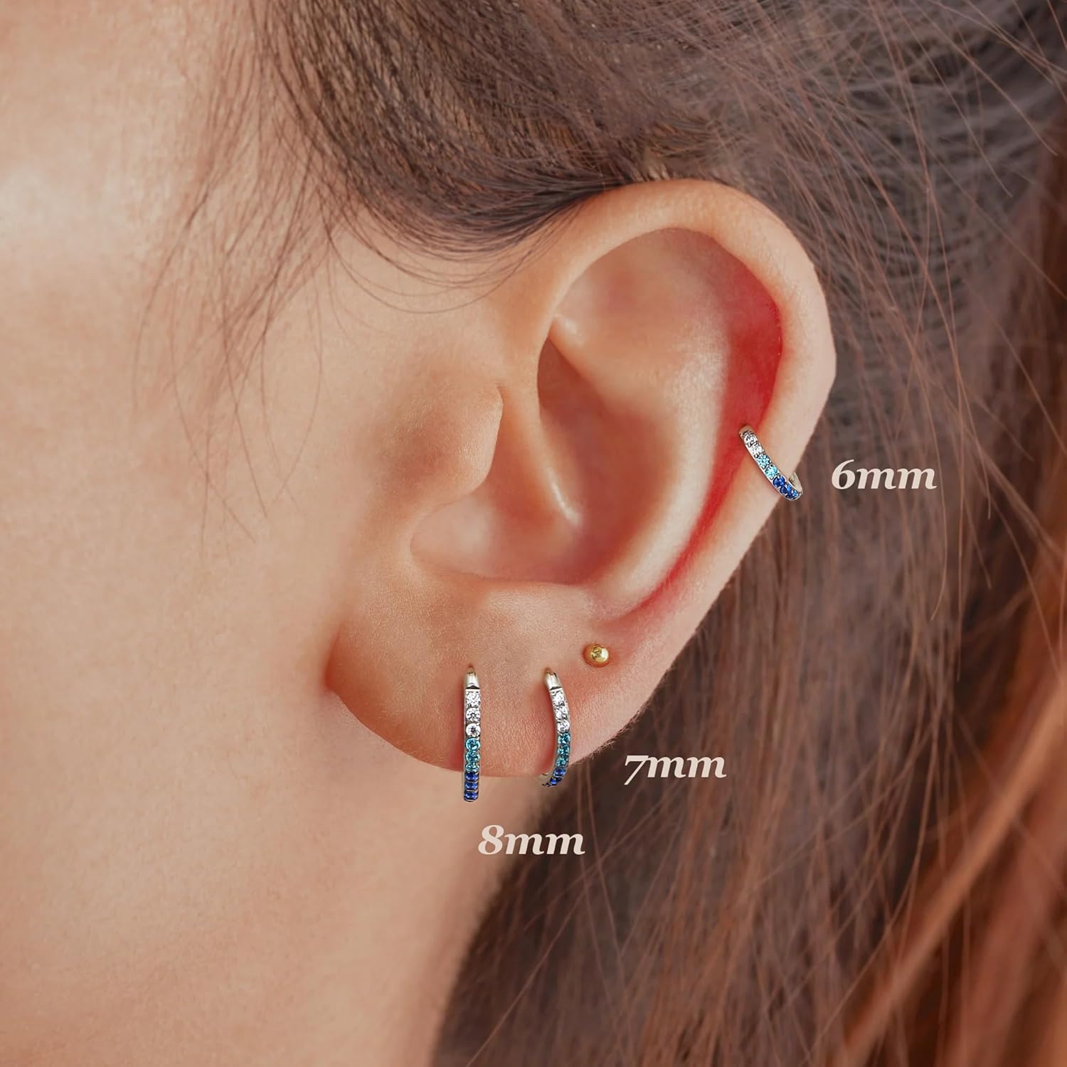 BodyBonita 20G Gradient CZ Nose Rings Hoops for Women - 316L Surgical Steel Nose Piercings Clicker Septum Rings Nostril Jewelry Cartilage Helix Rook Tragus Daith Earrings 6 7 8mm - Image 5