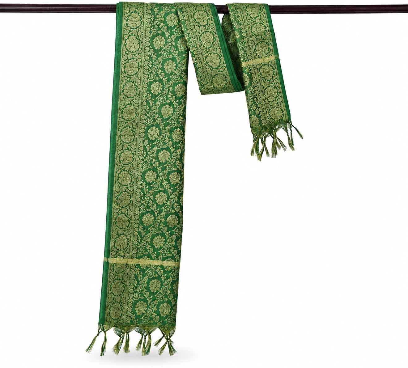 Arts Of India Women's Woven Floral Banarasi Silk Dupatta, Green, 2.45 x 0.9 inches