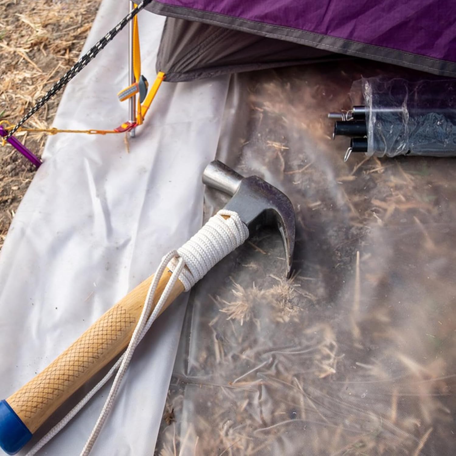 Heavy Duty Steel Tent Stakes with Glow Ring, 25cm Tent Anchors Camping Accessories Set 8pcs with Storage Bag for Outdoor Hiking Beach and Yard Use