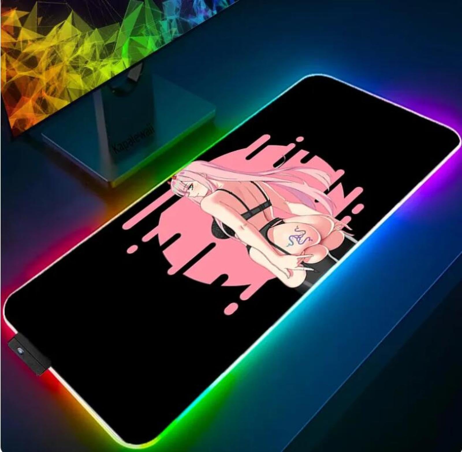 Mouse Pads Anime Mouse Pad PC Gamer RGB Computer Laptop LED Keyboard Mouse Mat XXL Luminous Large Mousepad Keyboard Desk Mat,1000x500x4MM