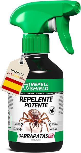 RepellShield® Spray Repelente Garrapatas Humanos y Pulgas -250ml- Uso Interior y Exterior - No Mancha - Aplica en Ropa, Calzado, Textiles, Hogar, Jardín - Antipulgas Natural con Tomillo y Geraniol - 1