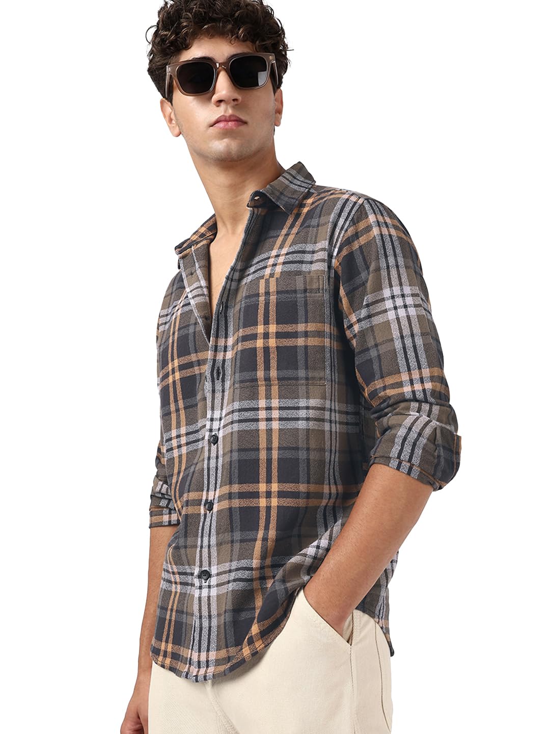 bewakoof Men's Checked Regular Fit Full Sleeve Collar Shirt-picture-38