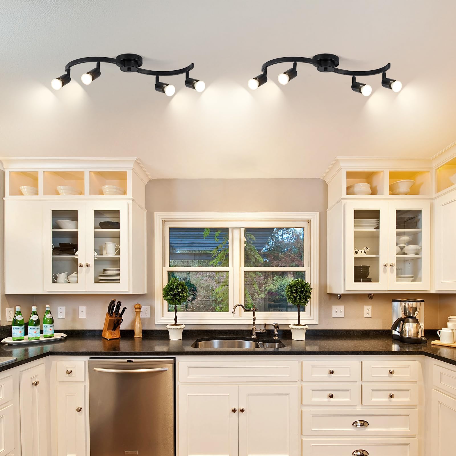 SEEBLEN 4 Light Track Lighting Fixtures,Kitchen Lighting Fixtures Ceiling with Rotatable Light Head,Black Ceiling Spotlight for Dining Room Living Room Bedroom - Image 3