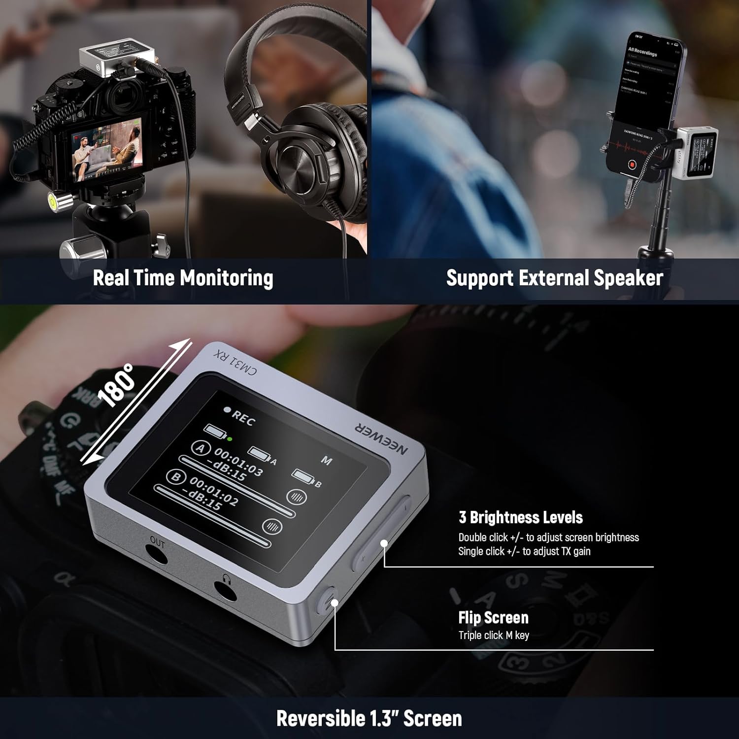 NEEWER CM31 Wireless Lavalier Microphone & 2 Pack Audio Cable Set, Noise Cancelling Mic Compatible with iPhone iPad Android PC Camera YouTube/TikTok Stream Podcast Interview