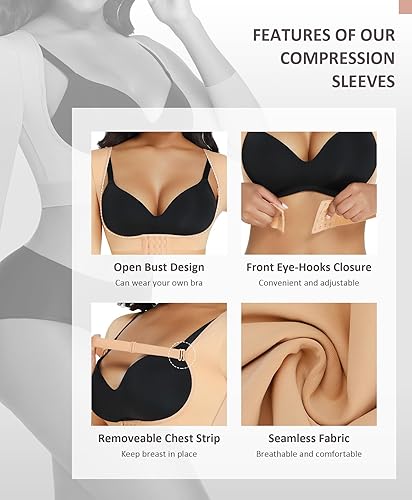 Vista 8 de FeelinGirl Faja moldeador de brazo superior para mujer, faja poscirugía, adelgazante, mangas de compresión, brazo, ropa de compresión Lipo Negro