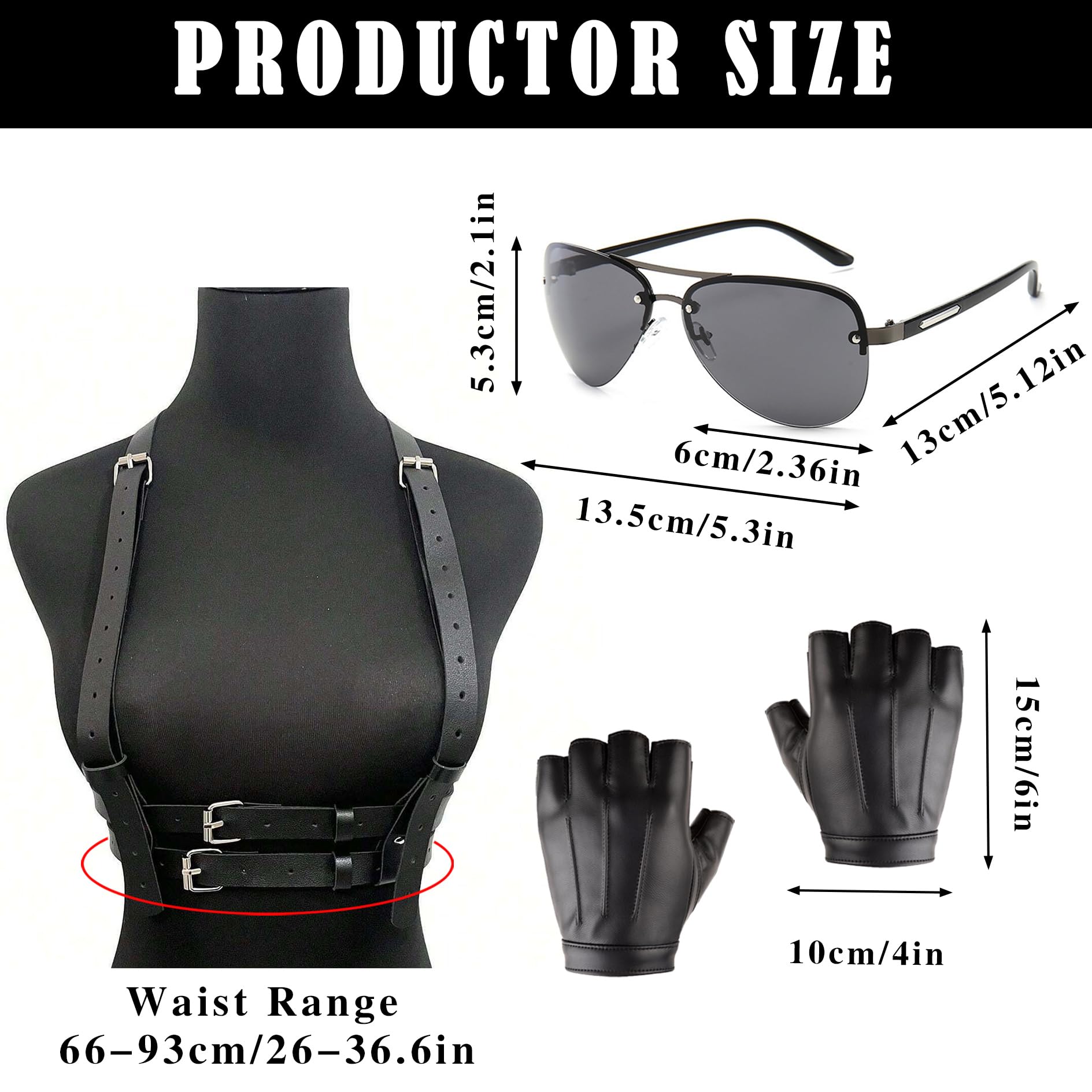 Hifot Doppia Fondina Pistola Cintura Harness Donna Nera Fondina Cosciale Tattica Occhiali da Sole Neri Guanti Pelle Senza Dita Porta Pistola Gamba Accessori Carnevale Poliziotta Donna Halloween