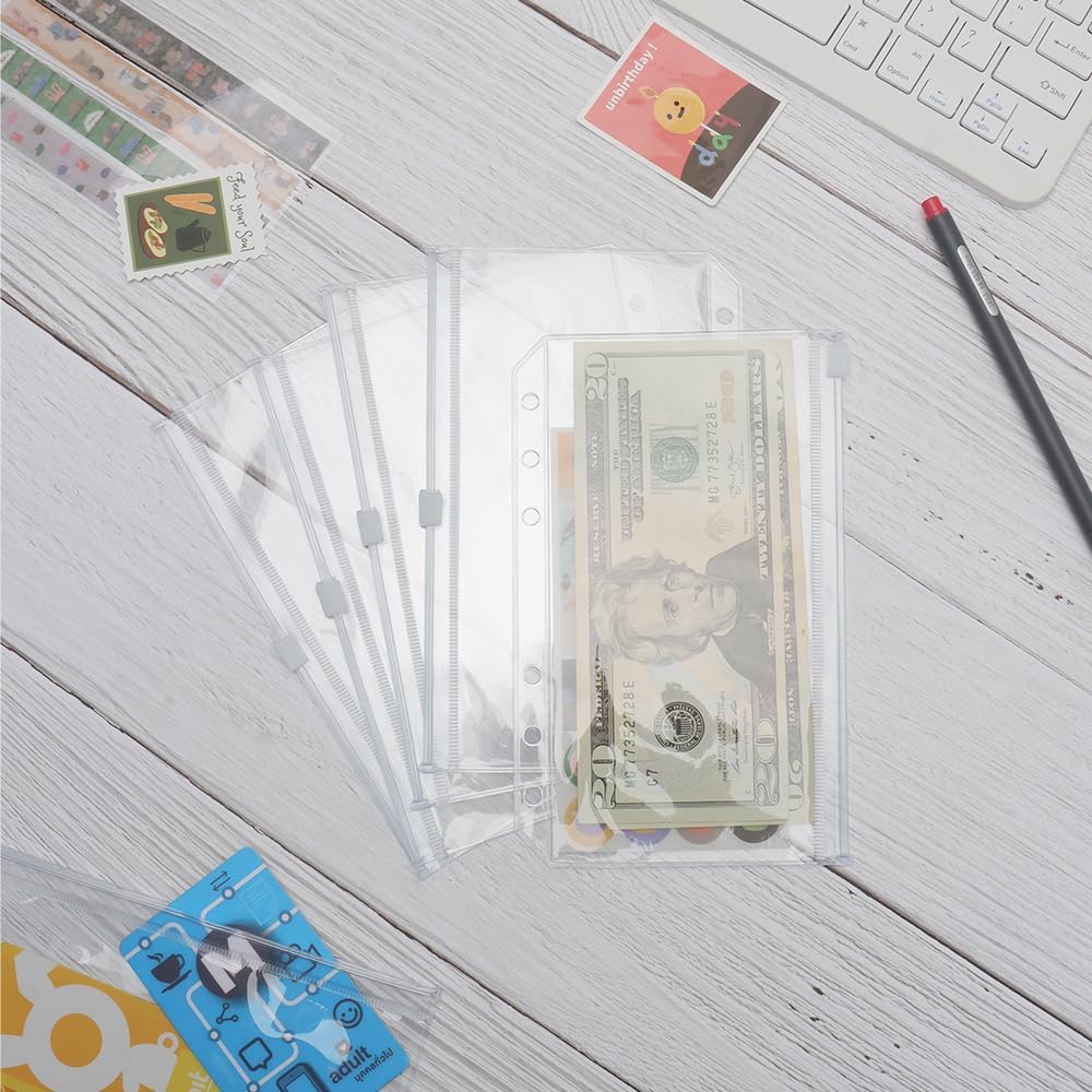 12PCS A6 Clear Zipper Binder Pockets - 6 Holes Pouches Bag for Loose-Leaf Journal Budget Filing image 3