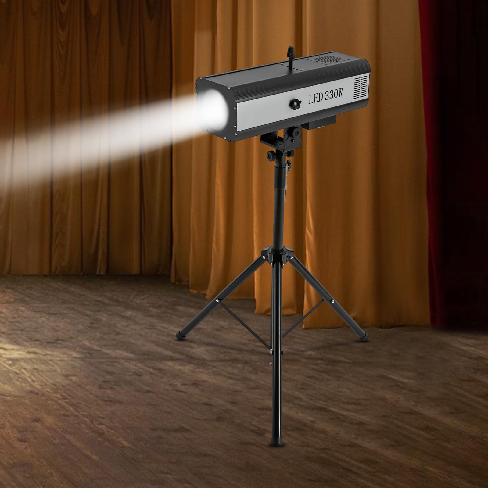 LED Verfolgerscheinwerfer Bühnenlicht Punktstrahler mit Ständer, 6 Farben Verstellbare Blendengröße Bühnenscheinwerfer Präzisionsverfolgung für Theater und Veranstaltungen 380W