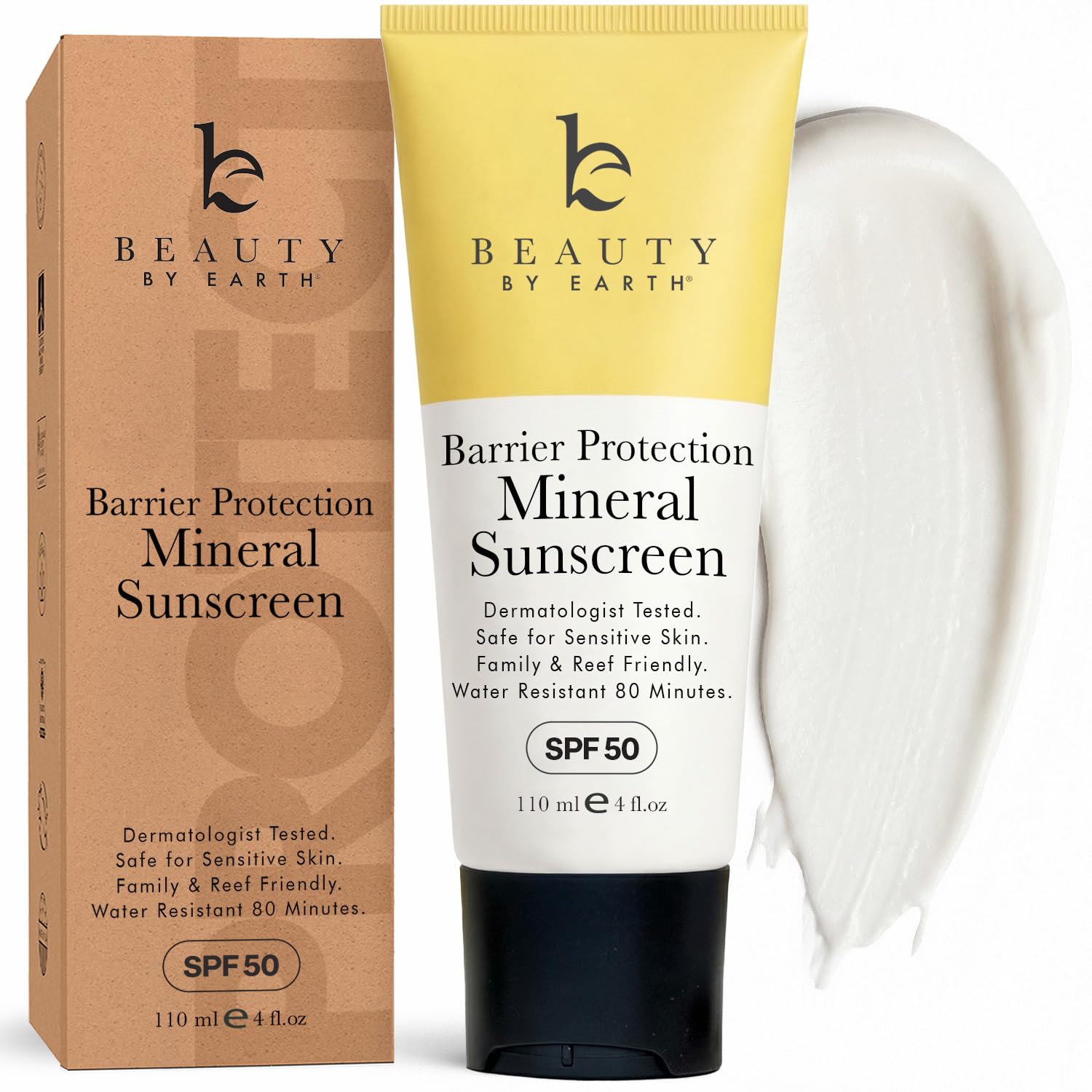 Mineral Sunscreen for Body SPF 50 – Reef Friendly Broad Spectrum Zinc Oxide, Made in USA with Organic & Natural Ingredients, Water Resistant 80 Min, Non Toxic Baby Sunblock for Kids, No White Cast