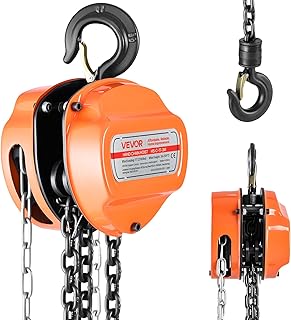 VEVOR Hand Chain Hoist, 1 Ton 2200 lbs Capacity, Manual Chain Block with Upgrade G80 Galvanized Chain, 10 ft Lifting Height, Heavy Duty Pulley Hoist for Garage Warehouse Automotive Machinery, Orange