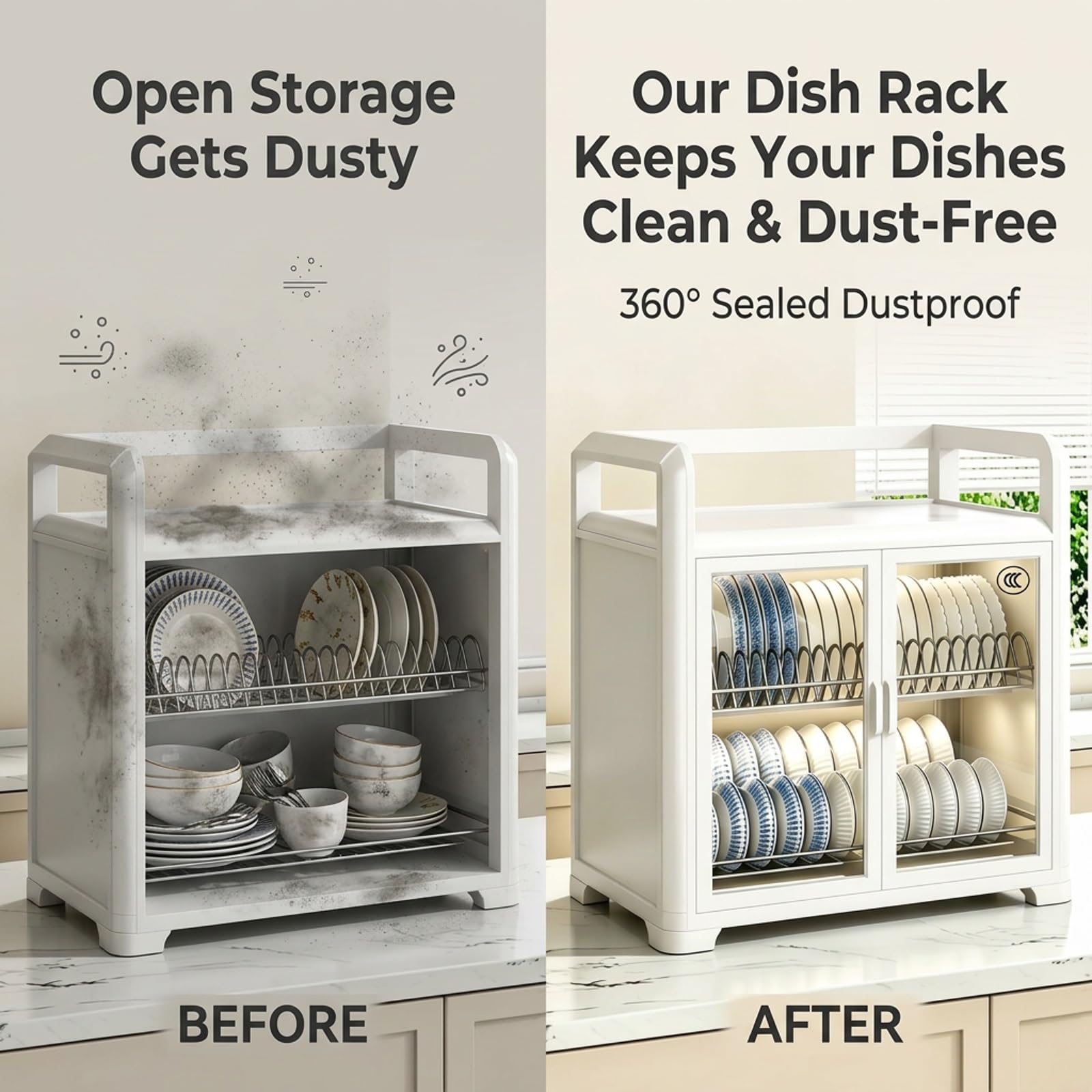 Escurridor de Platos de Metal con Puertas Dobles, Gabinete de Cocina