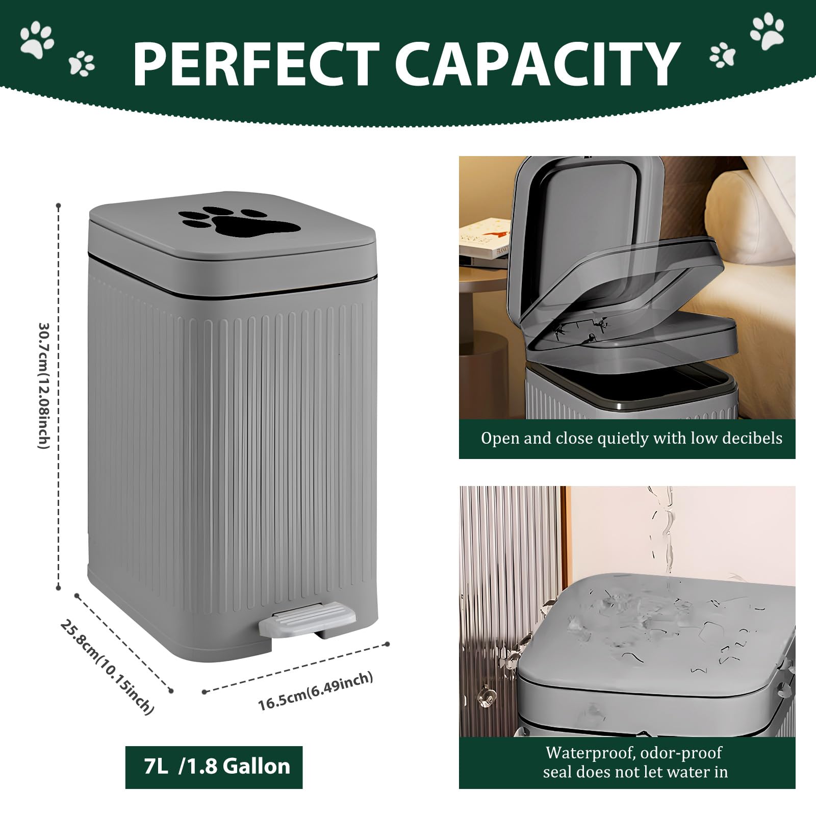 Kopuncare Dog Poop Trash Can Outside, 5L/1.3 Gal Dog Poop Bucket with Lid, Foot Pedal, Dog Waste Container with 40 Bags, Lid Soft Close for Pet, Grey