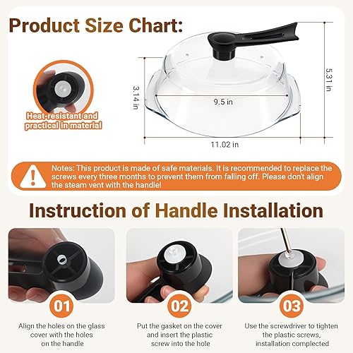 Miniatura 7 de Cubierta de vidrio para microondas, cubierta para microondas con asa de pie, apta para lavavajillas, apta para alimentos, tapa protectora de