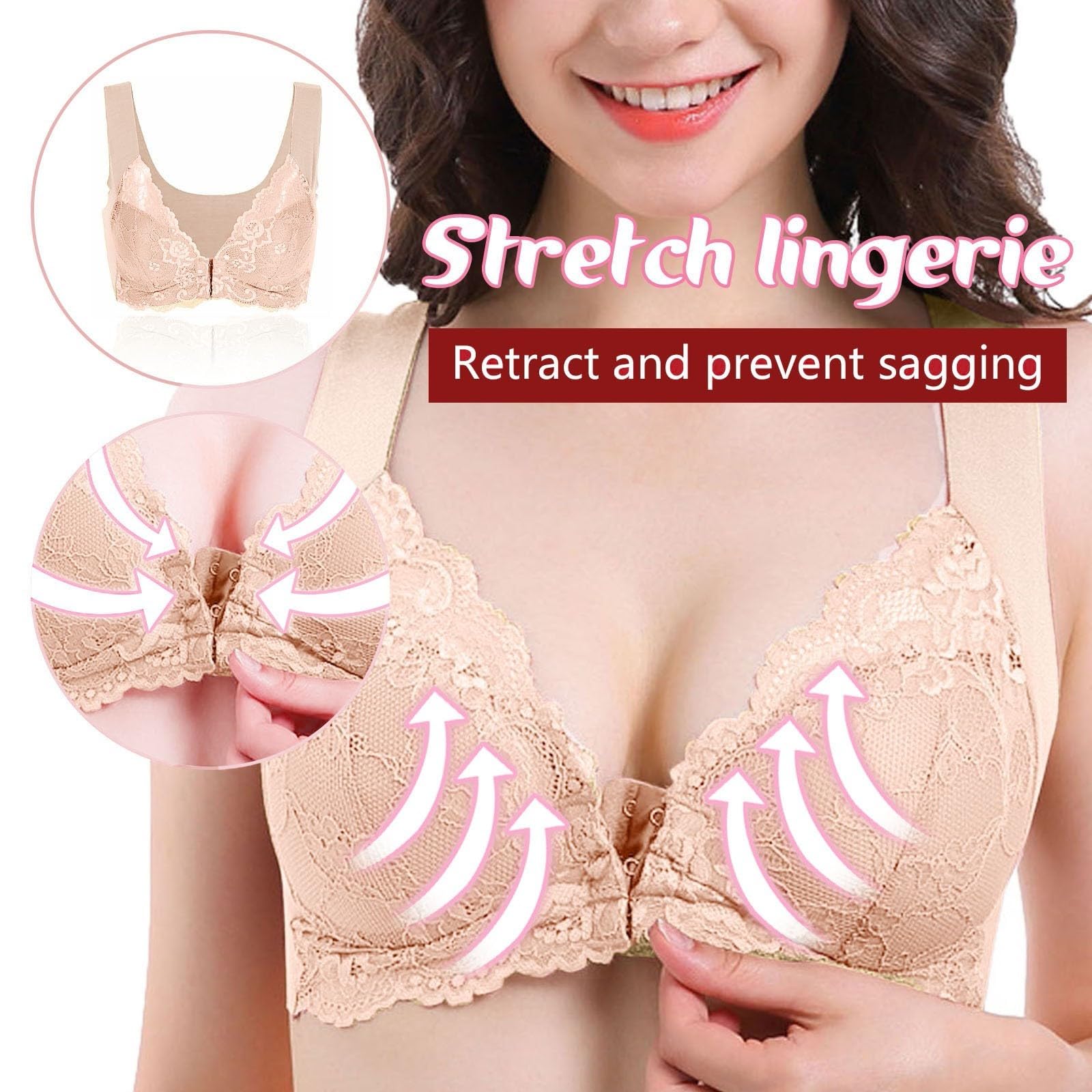Lot de 3 Soutiens-Gorge Confort sans Couture, Gorge avec Fermeture Avant sans Armature Confort Emboitant en Dentelle sous-vêtements
