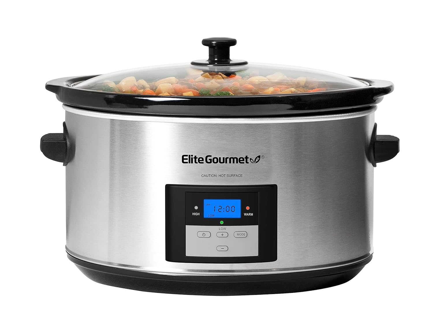 Elite Gourmet MST-900D Digital Programmable Slow Cooker Oval Adjustable Temp Entrees Sauces Stews Dips Dishwasher Safe Glass Lid