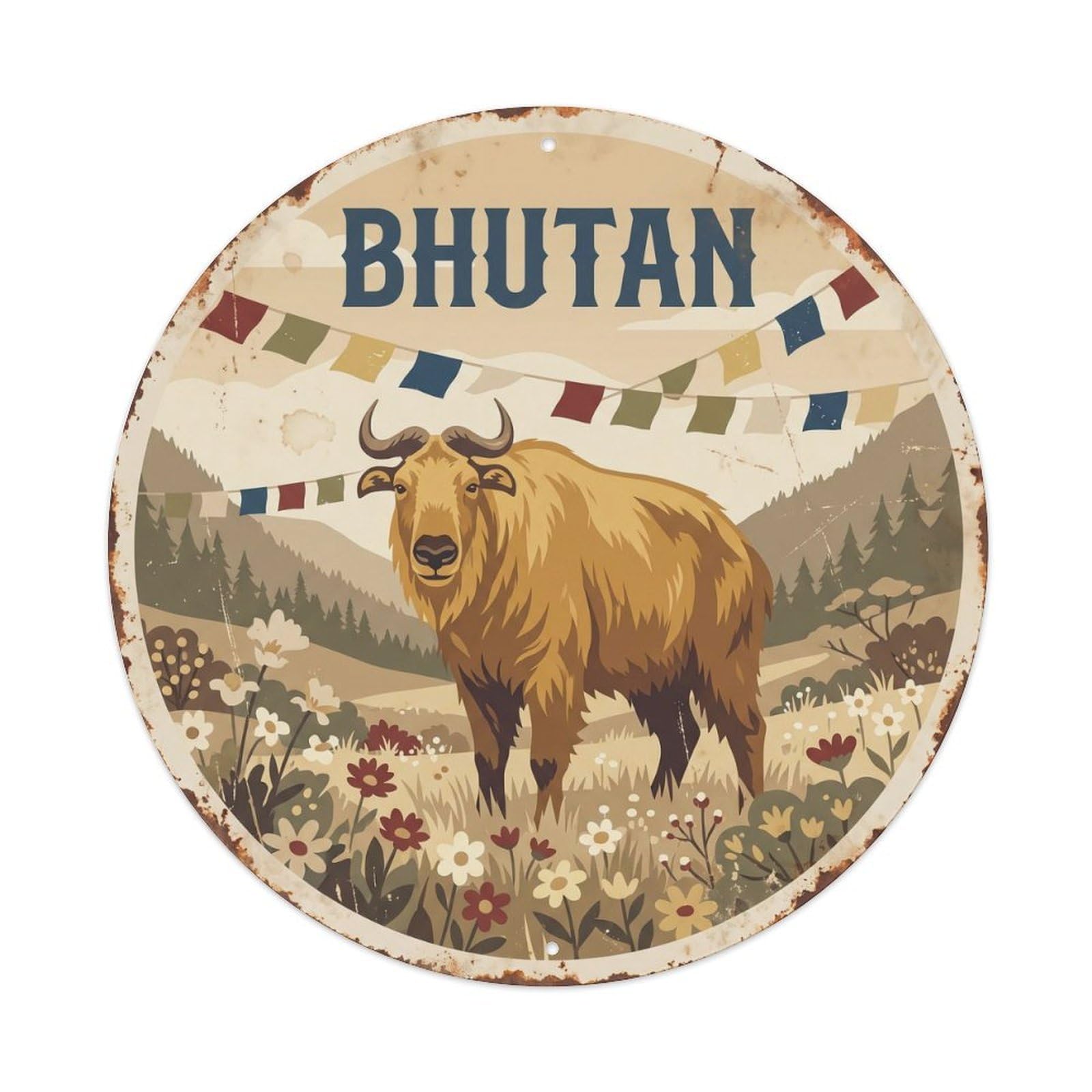 Bhutan Takin Alpine Meadow Metal Tin Sign