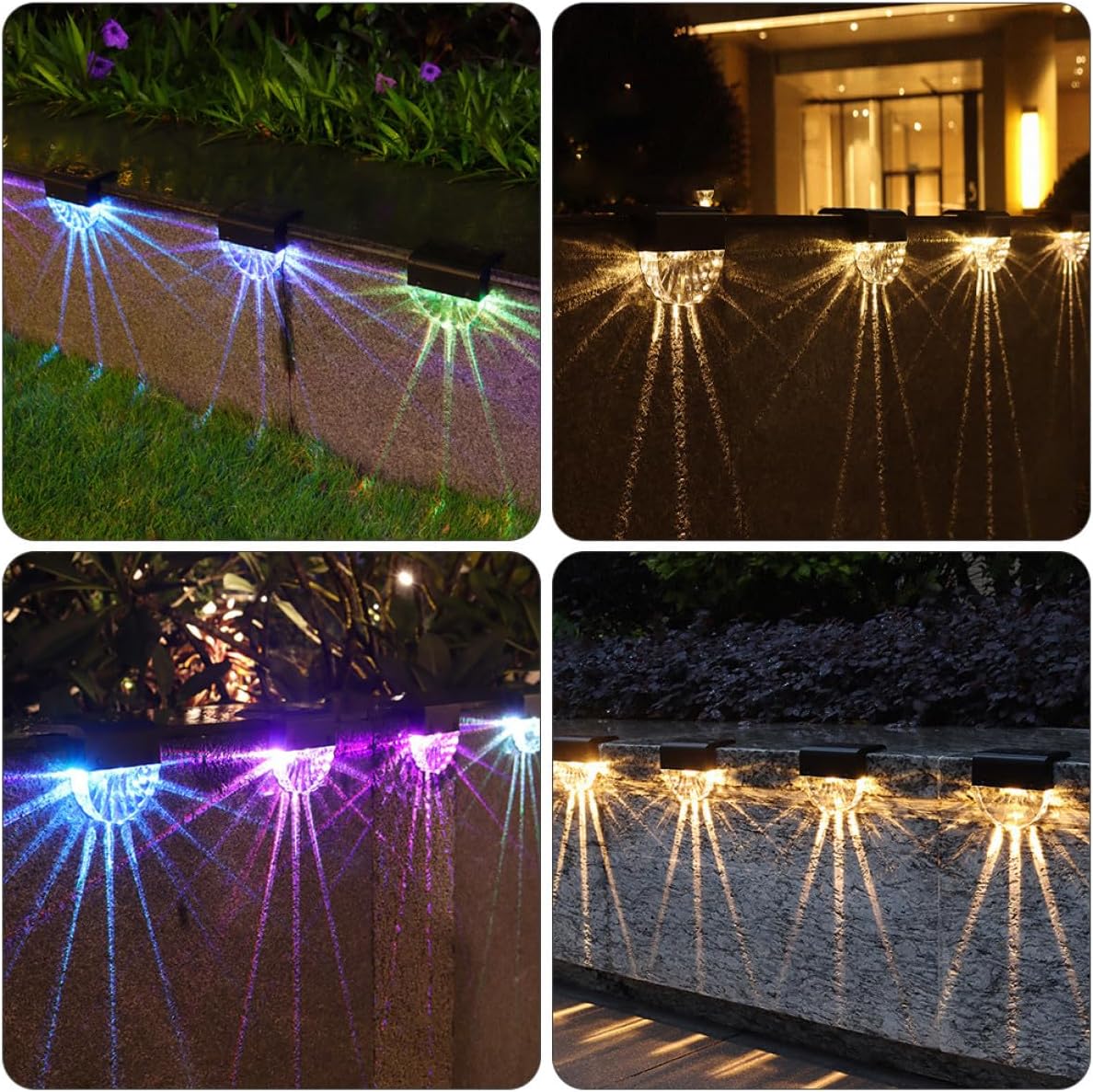 4pcs Waterproof Solar Powered Step Lights Outdoor Decorative Fence Lamps for Garden Patio Stair Lighting Random Color