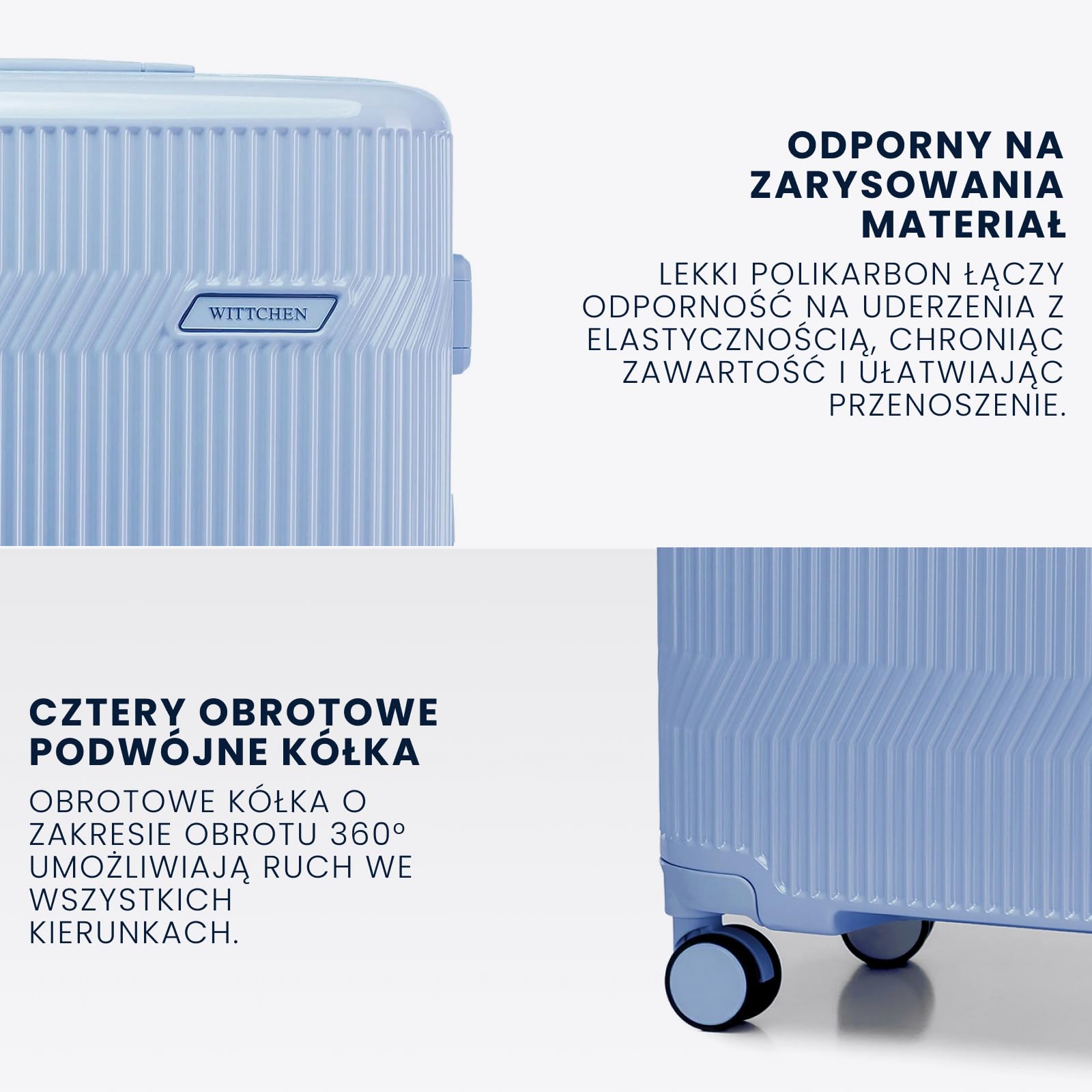 WITTCHEN Średnia walizka z polikarbonu Gloss Line | błyszcząca walizka podróżna z 4 kółkami | Niebieska