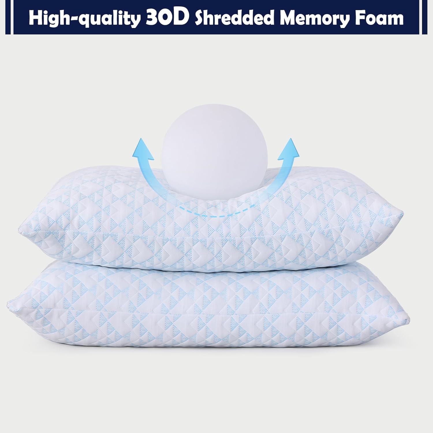 Memory Foam Pillows 2 Pack：Adjustable Loft Bed Pillows Queen Size Set of 2 for Sleeping, Removable, Supportive & Breathable Design for Hot, Side, Back, and Stomach Sleepers