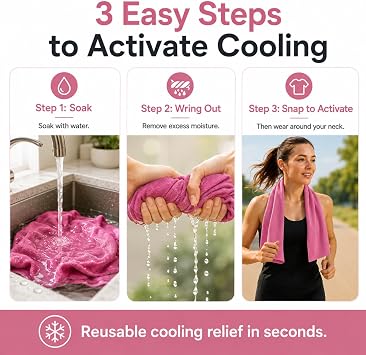 Large Cooling Towel for Neck, Instant Cool Ice Towel - Rose Pink | Quick-dry microfiber cooling towel in multiple colors; wet, wring and snap for gym, running, golf, travel and hot weather.