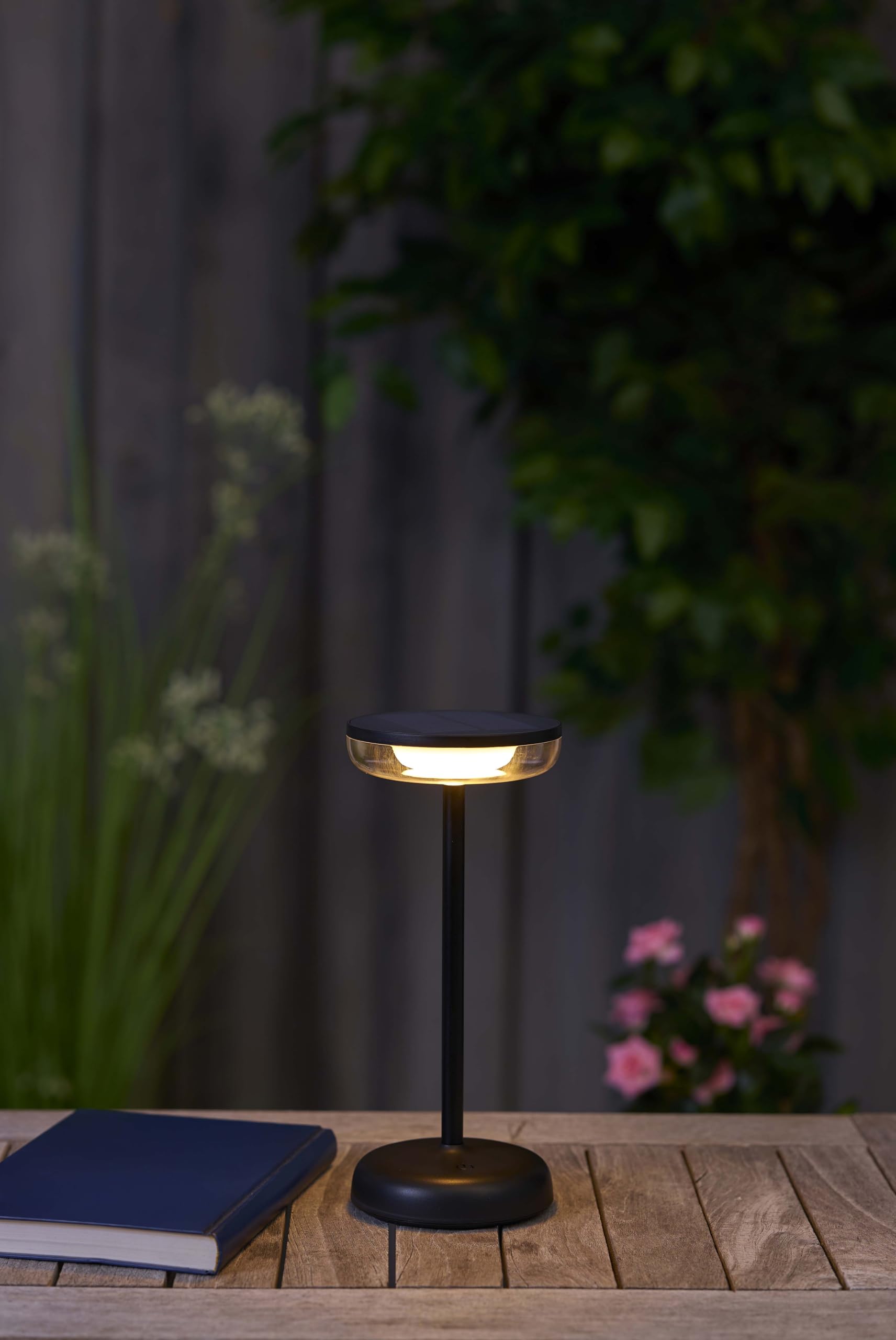 Northpoint LED Solar Tischlampe Tischleuchte mit Akku Cocktaillampe USB-C stufenlos dimmbar wetterfest Outdoor (2er-Set schwarz)